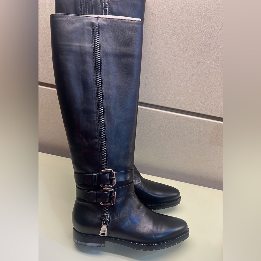 Marino Fabiani Made In Italy Leather Black Combat Boots With Buckle And Zipper